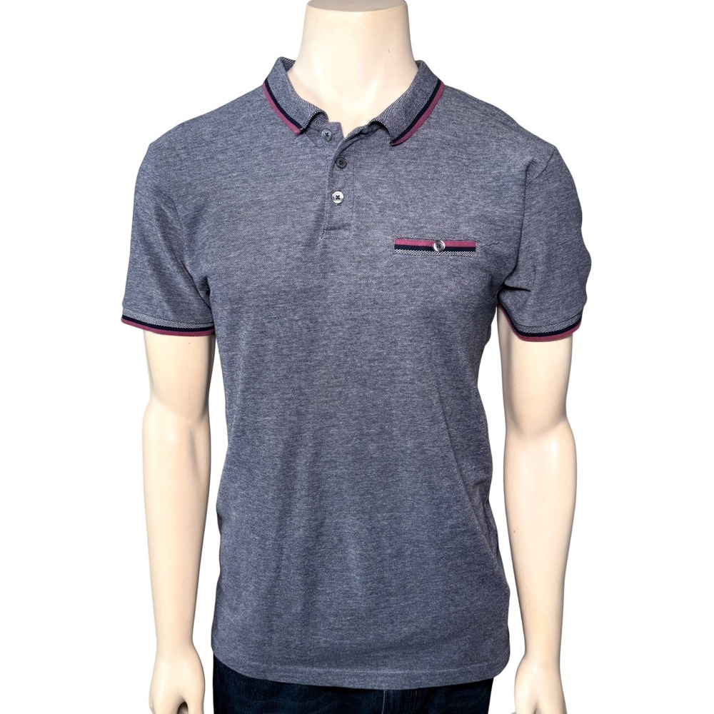 Craft + Flow Polo Shirt Mens Large Navy Blue Textured Cotton Striped Trim